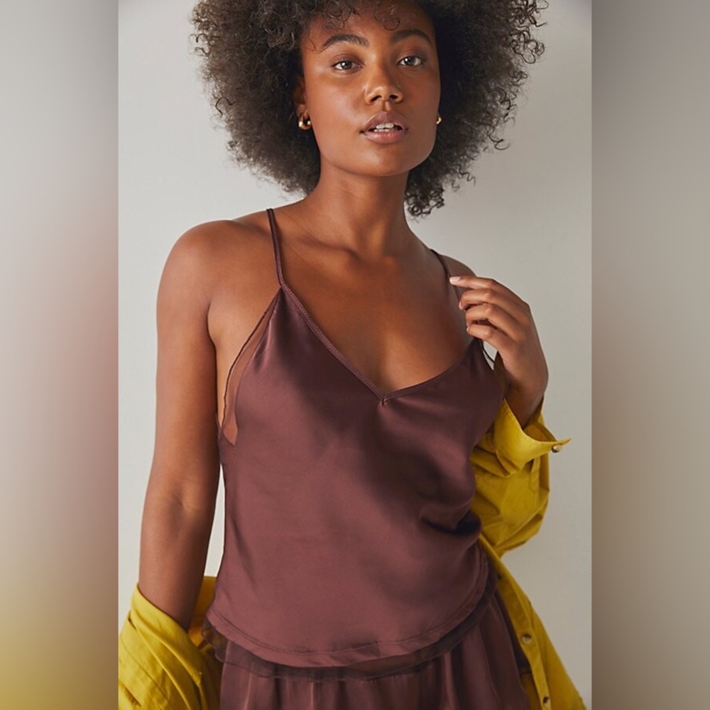New Free People✨Make it Easy Bias Satin Camisole- Brown